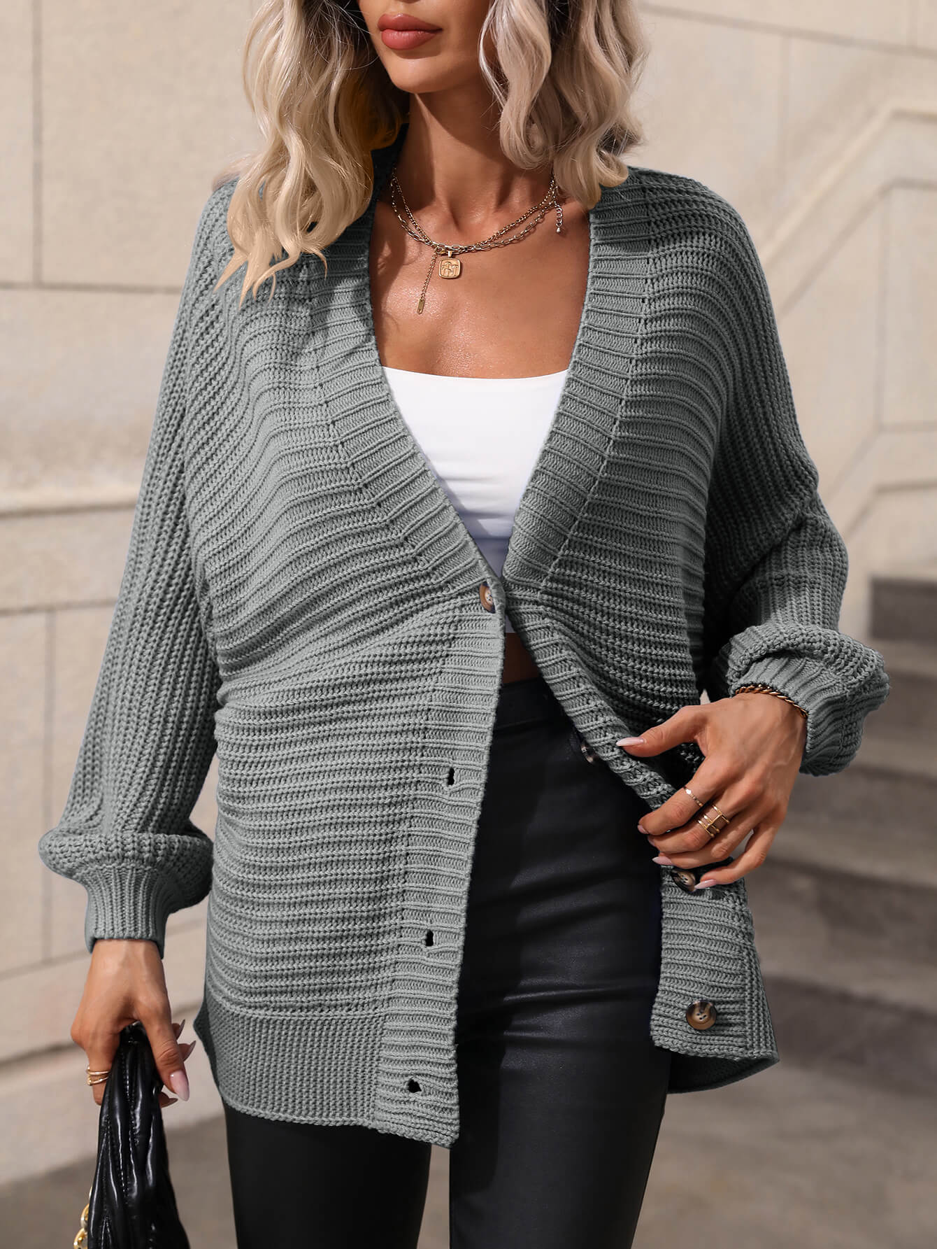 Ribbing Longline Button Cardigan - Quelle's BoutiQue