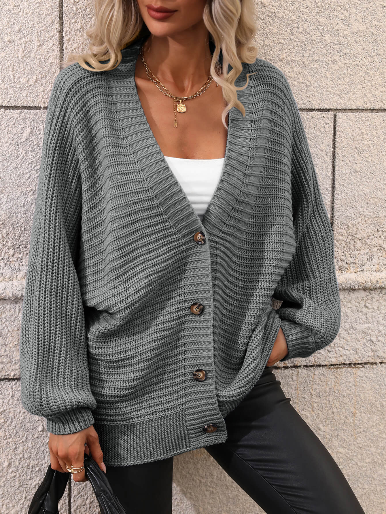 Ribbing Longline Button Cardigan - Quelle's BoutiQue