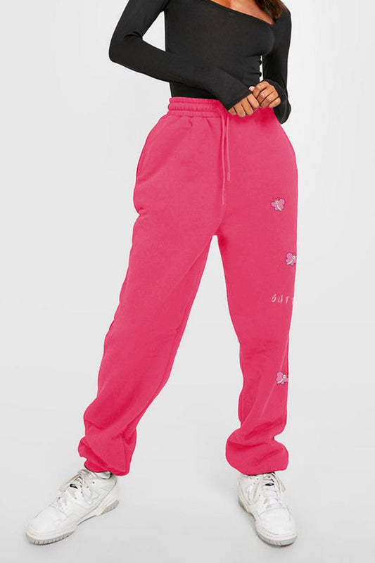 Rose Pink Butterfly Graphic Joggers - Quelle's BoutiQue