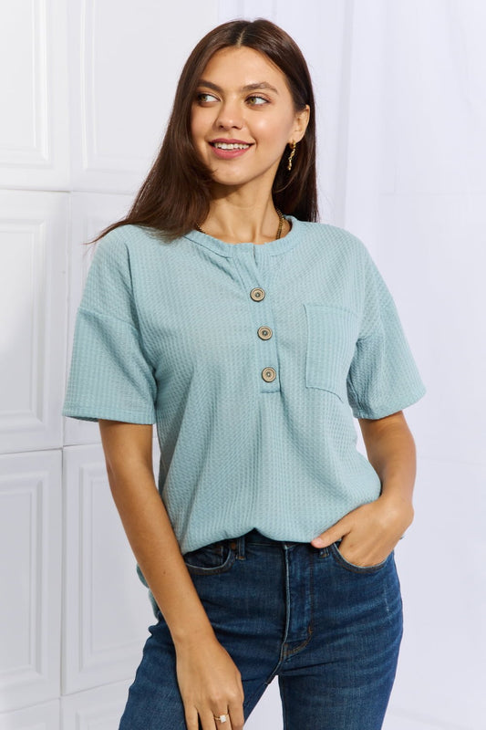 Sage Blue Waffle Texture Top - Quelle's BoutiQue