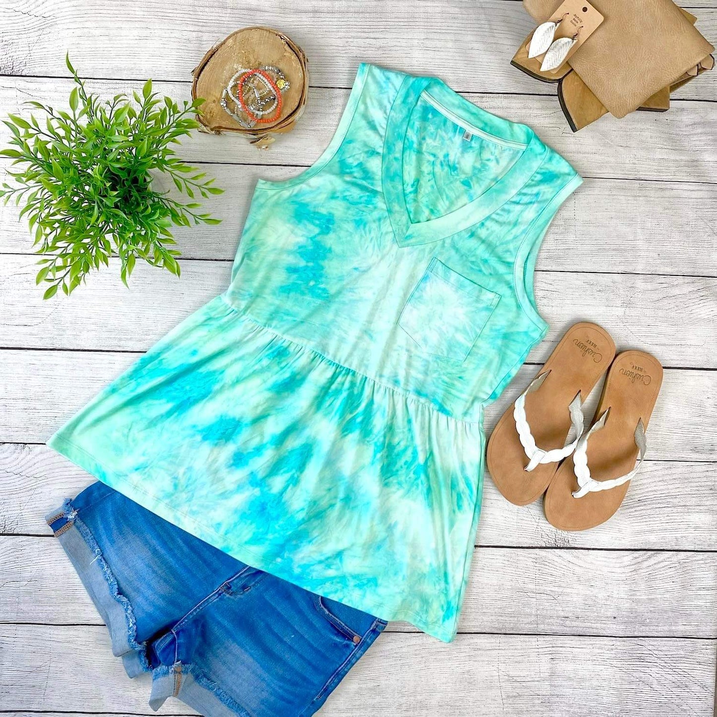 Sleeveless V-Neck Tie-Dye Top - Quelle's BoutiQue