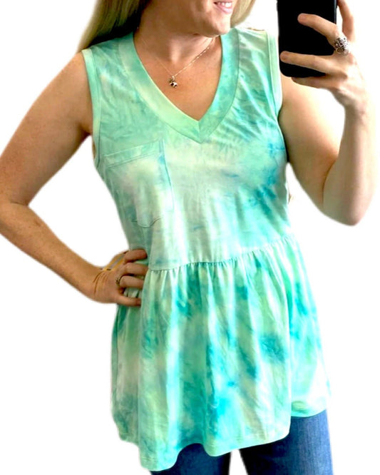 Sleeveless V-Neck Tie-Dye Top - Quelle's BoutiQue