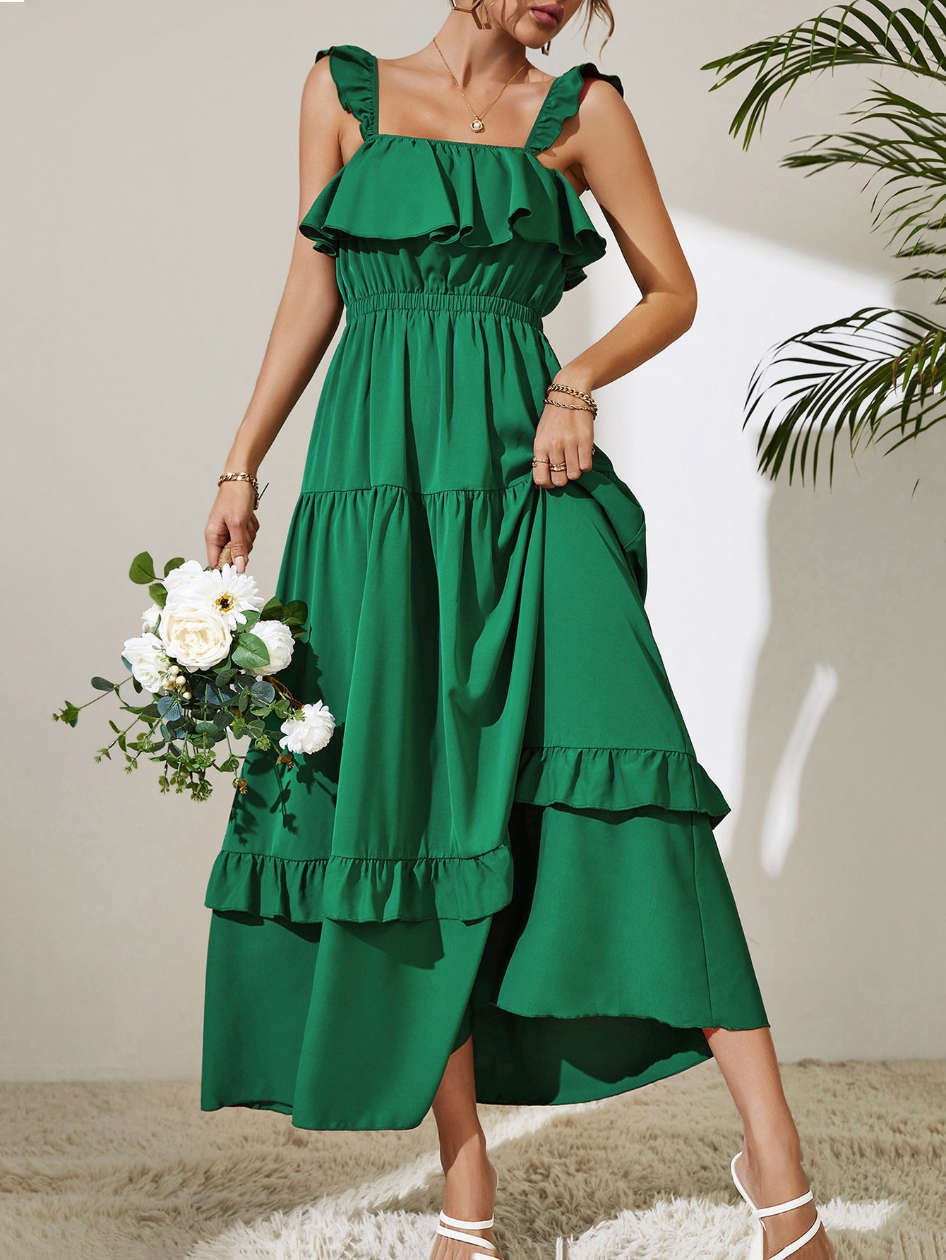 Square Neck Ruffled Maxi Dress - Quelle's BoutiQue