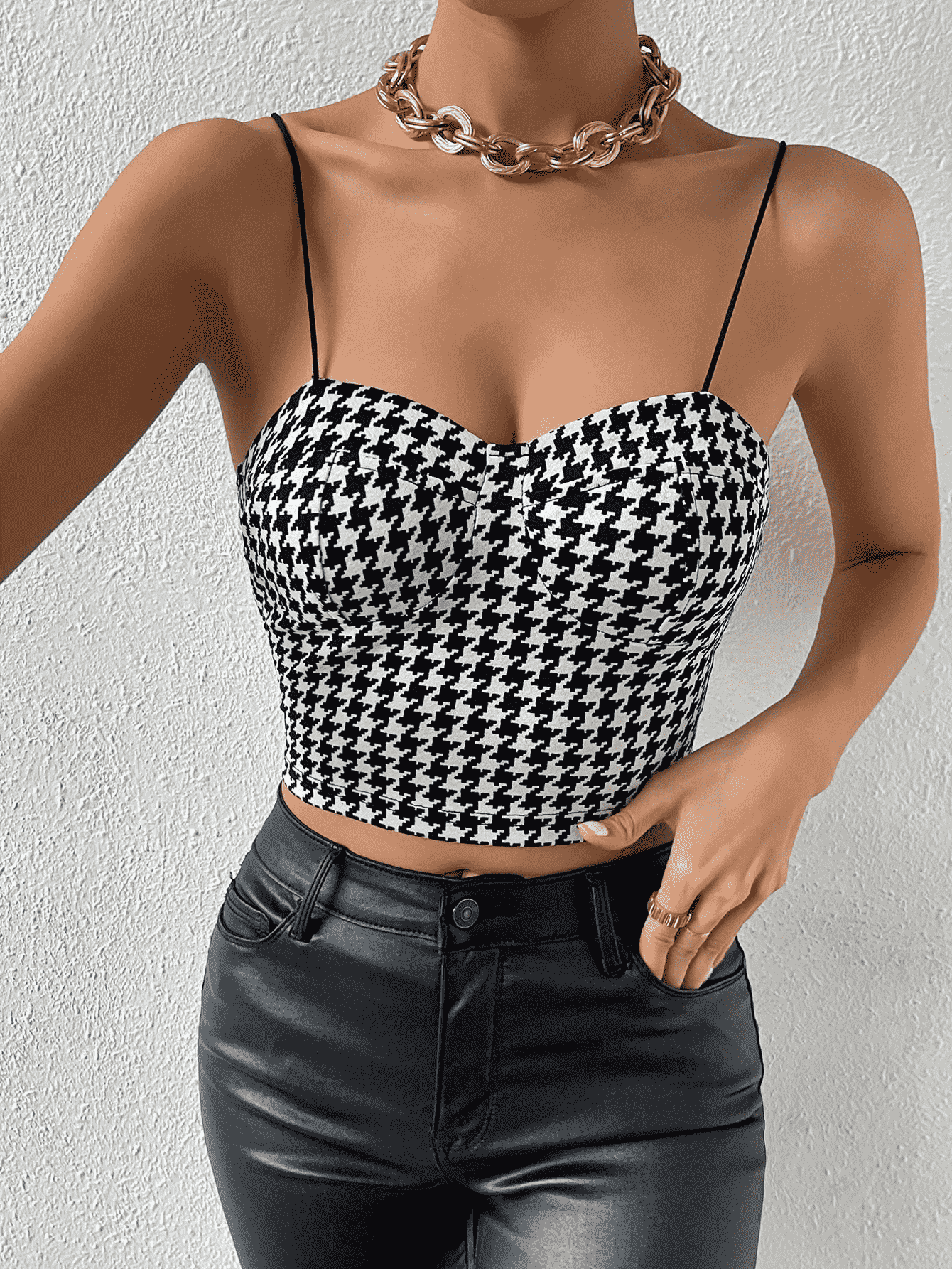 Sweetheart Neck Houndstooth Bustier Cami - Quelle's BoutiQue