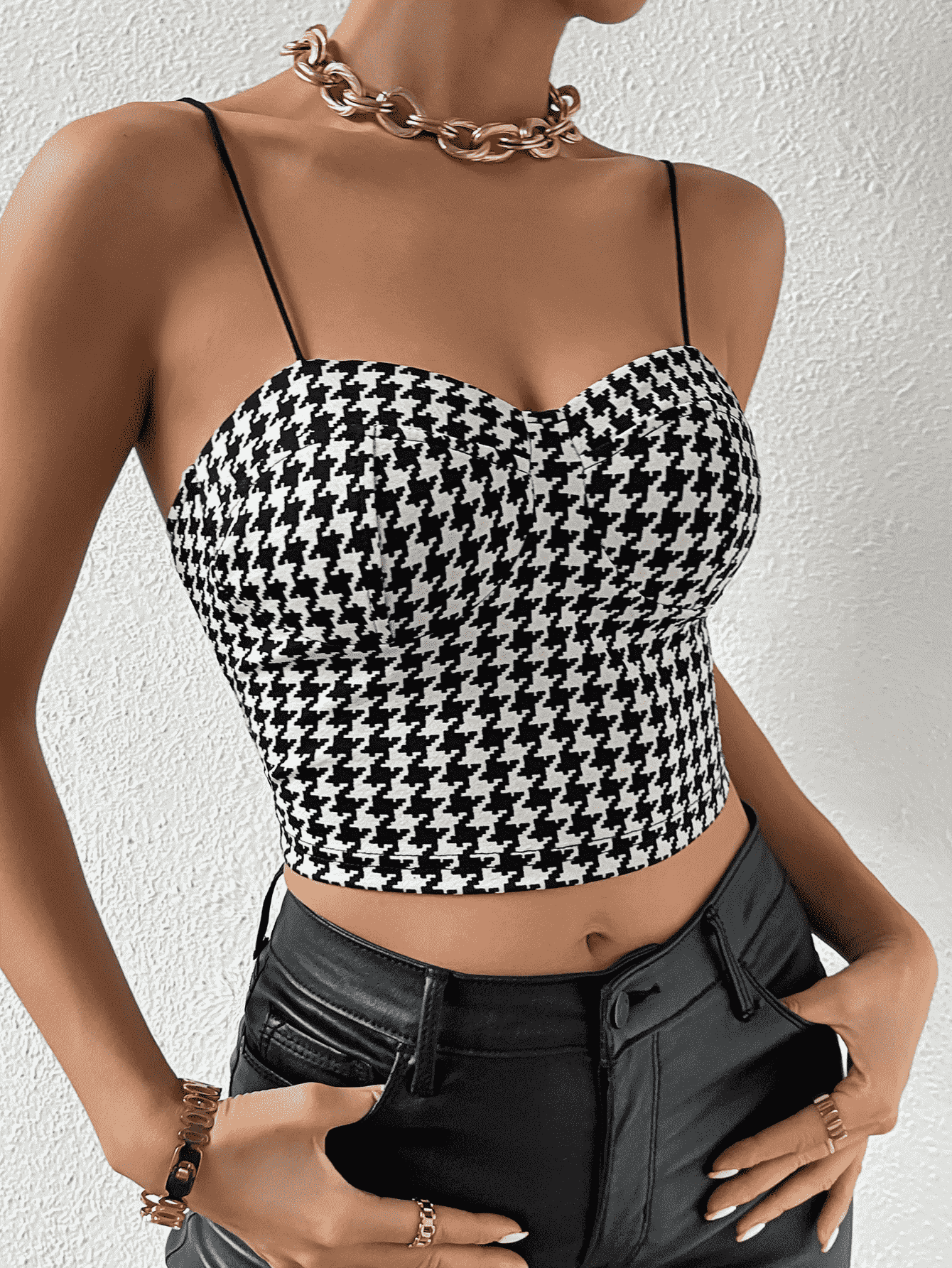 Sweetheart Neck Houndstooth Bustier Cami - Quelle's BoutiQue