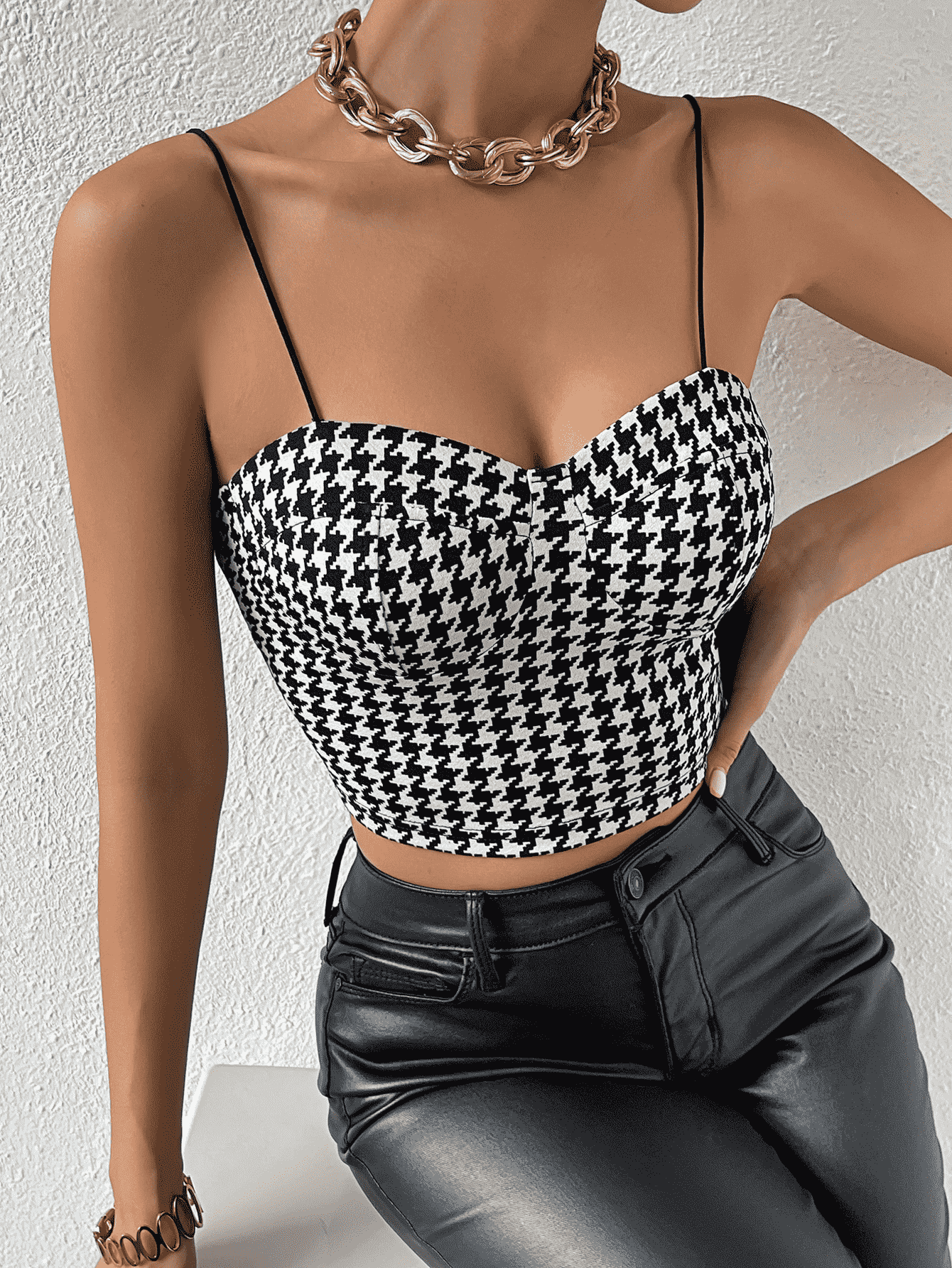 Sweetheart Neck Houndstooth Bustier Cami - Quelle's BoutiQue