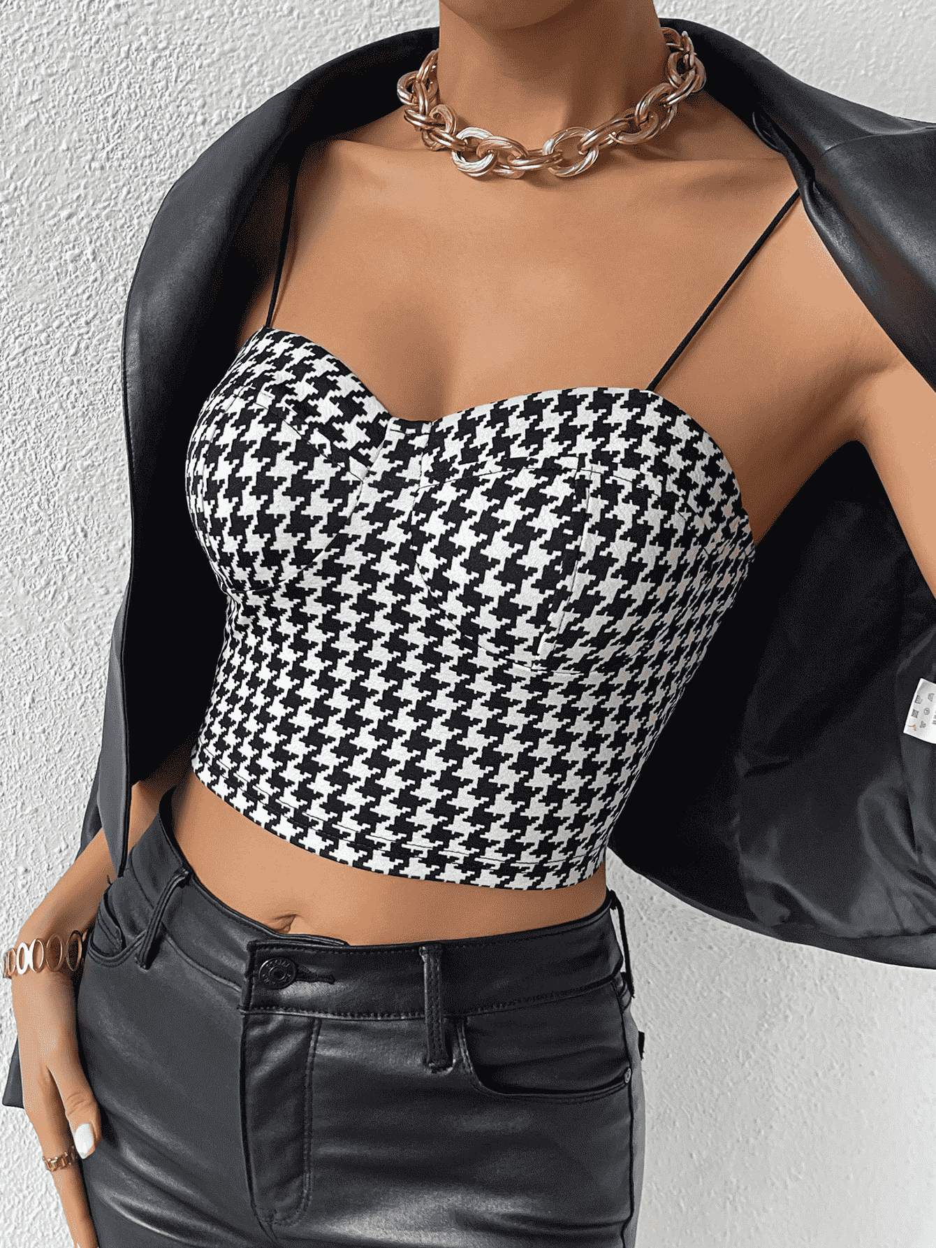 Sweetheart Neck Houndstooth Bustier Cami - Quelle's BoutiQue