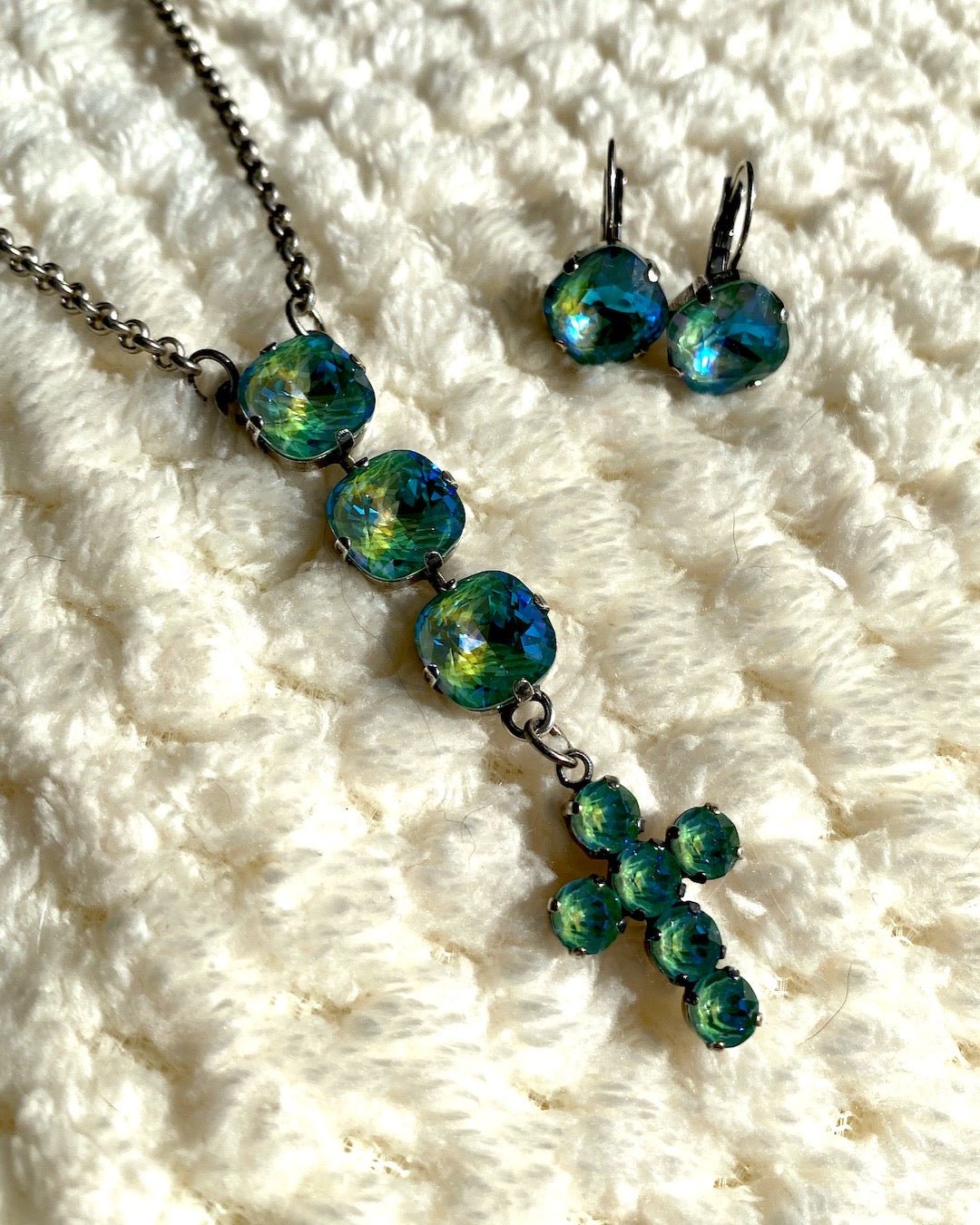 Silky Sage Cross Necklace & Earring Set - Quelle's BoutiQue