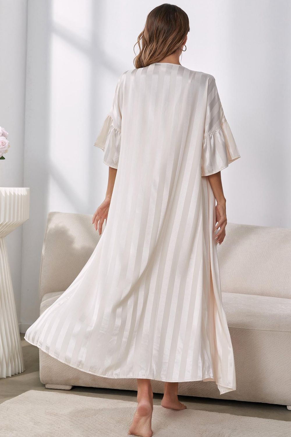 Striped Robe and Gown Set - Quelle's BoutiQue