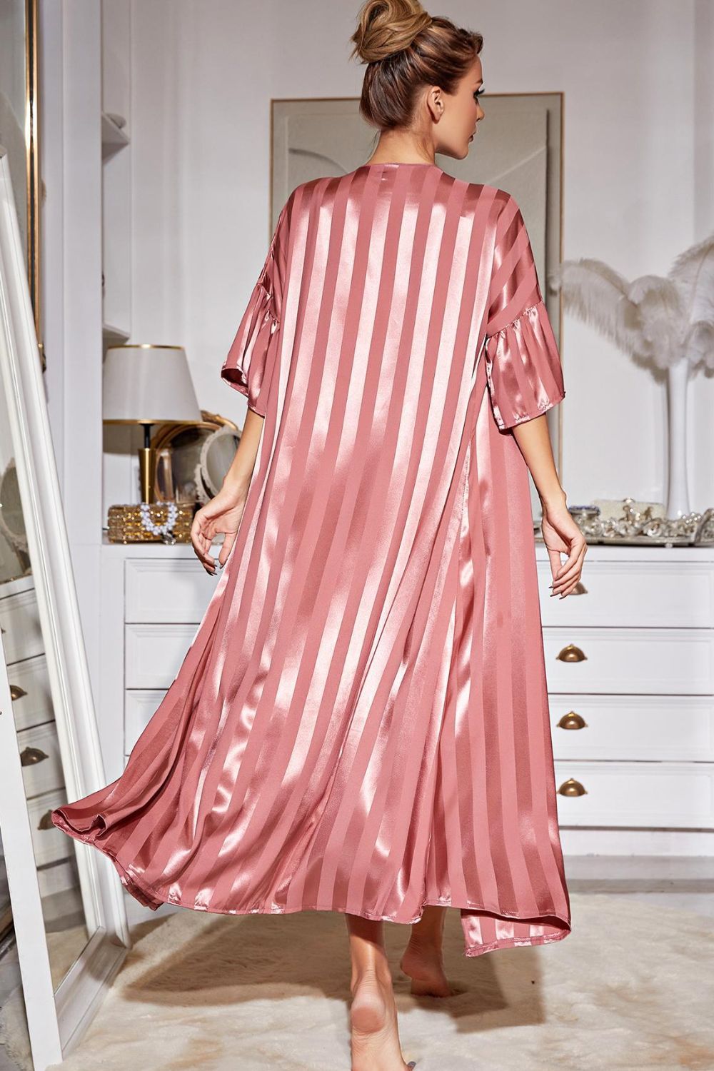 Striped Robe and Gown Set - Quelle's BoutiQue