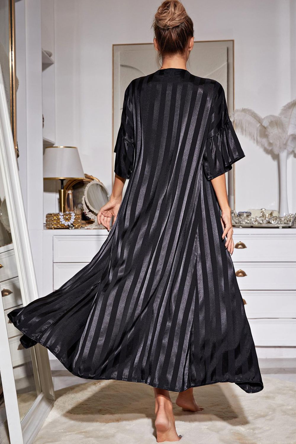 Striped Robe and Gown Set - Quelle's BoutiQue